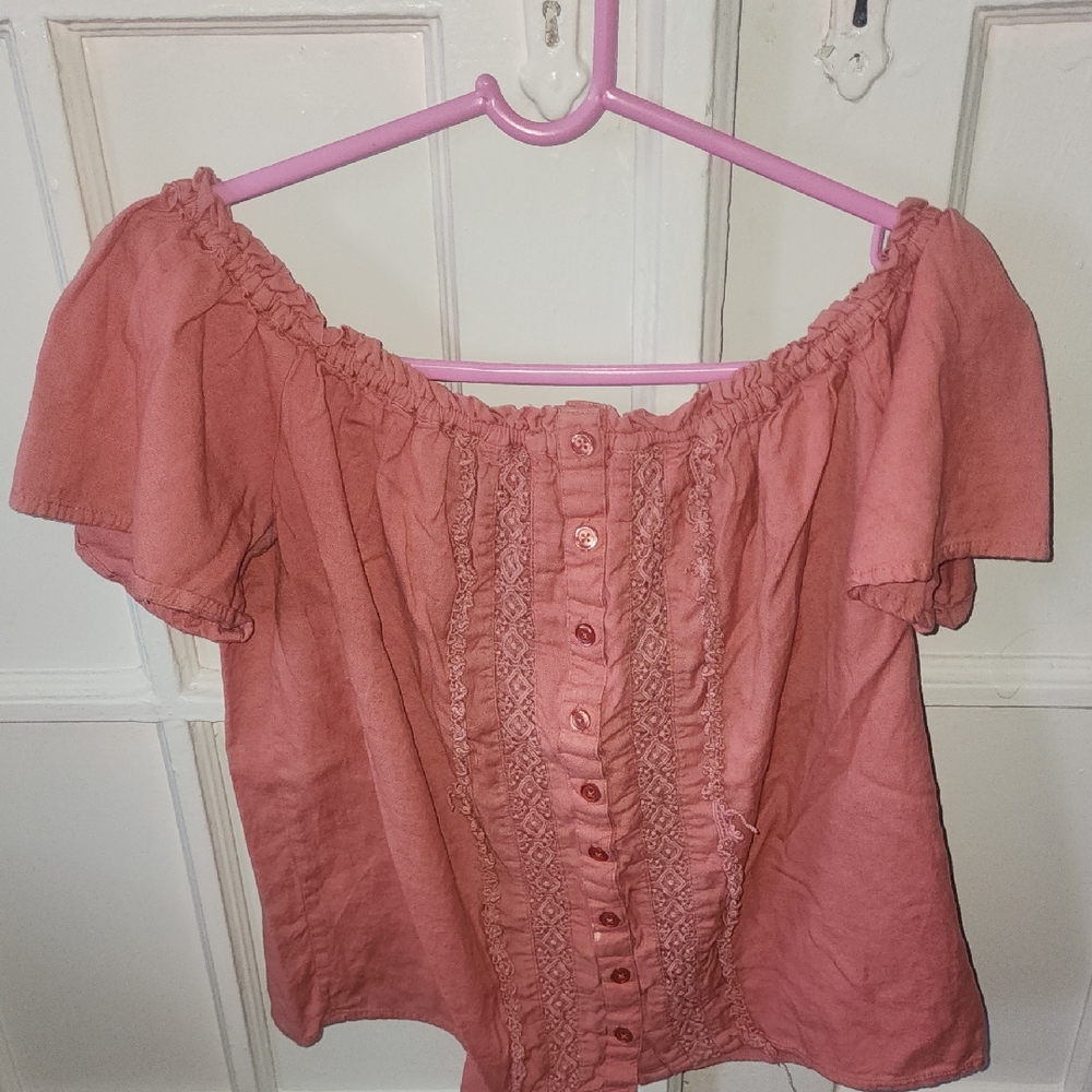 JustFab Pink Flutter Sleeve Ruffled Blouse